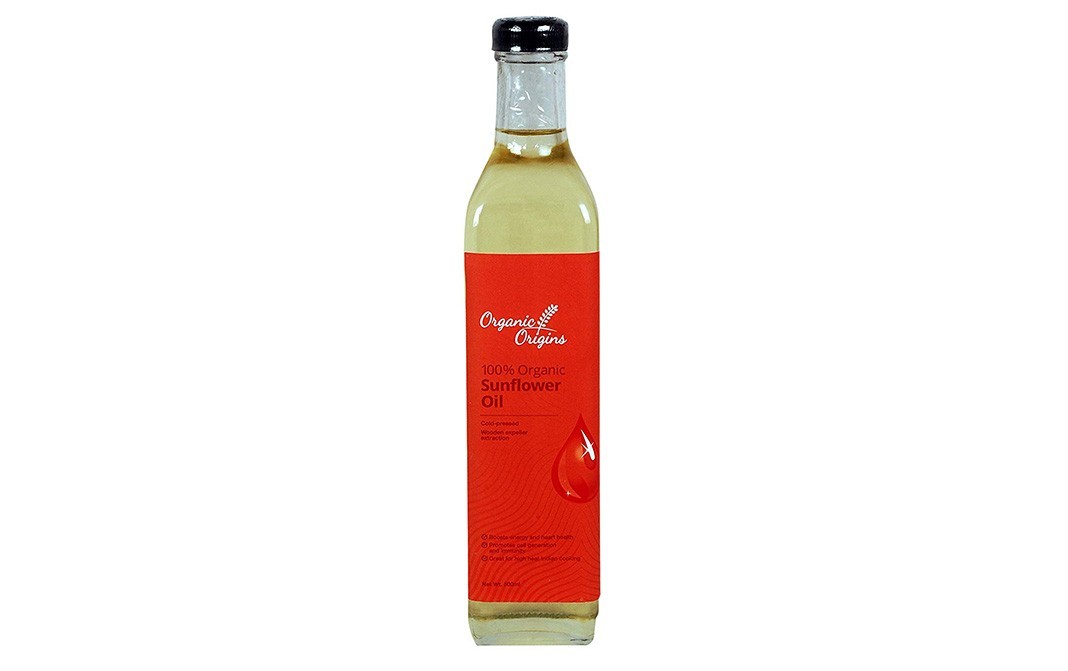Organic Origins 100% Organic Sunflower Oil    Glass Bottle  500 millilitre